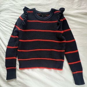 Banana Republic Striped Ruffle Sweater Navy Red Orange XS